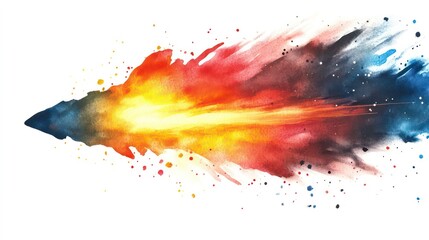 Wall Mural - fiery watercolor meteor illustration with vibrant red, orange, yellow, and blue hues. captures motio