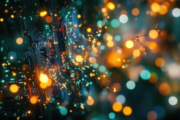 Aufkleber - Abstract image of a circuit board with glowing lights, representing technology and innovation.