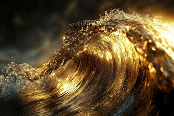 Aufkleber - A golden wave crashes, sunlight illuminating its texture and form, a breathtaking natural spectacle.
