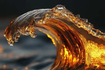 Aufkleber - A mesmerizing golden wave, captured in exquisite detail, showcasing the beauty of water's movement and light.