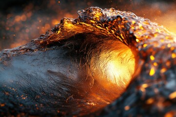 Aufkleber - Fiery, molten wave crashes, glowing orange inside, dark grey outside.  Abstract nature art.