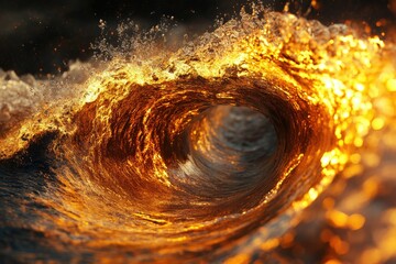 Aufkleber - A fiery, golden wave curls into a mesmerizing vortex, a spectacle of nature's power and beauty.