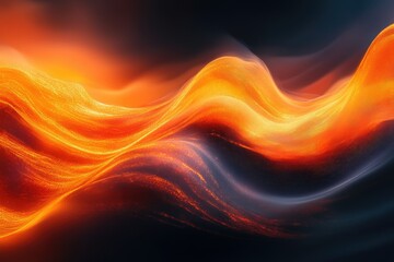 Poster - Abstract fiery waves flowing, vibrant orange and dark hues, digital art.