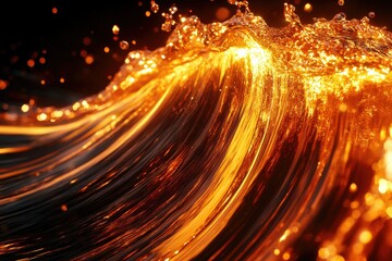 Aufkleber - A fiery orange wave crashes, backlit, showcasing its dynamic texture and glowing energy.