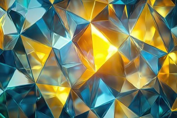 Aufkleber - Abstract image of glittering,faceted,gold and teal geometric shapes creating a luxurious, vibrant texture.