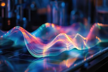 Aufkleber - Abstract colorful light wave pattern, digital art, technology concept.