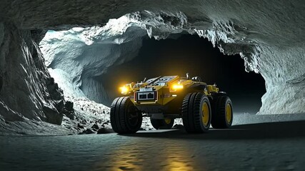 Wall Mural - exploration rover navigating through a lunar cave illuminated by artificial lights