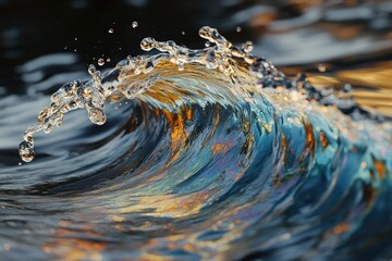 Aufkleber - A mesmerizing close-up of a wave, showcasing its iridescent colors and dynamic texture.