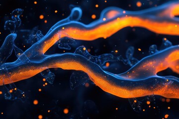 Poster - Abstract glowing blue and orange tendrils intertwine, creating a mesmerizing cosmic dance of light and energy.