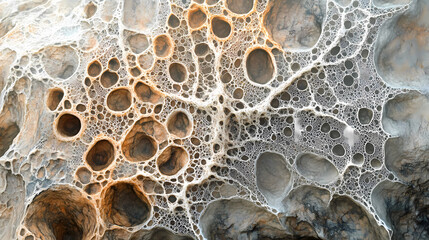 Wall Mural - Close-up of intricate network of tiny moss threads forming a delicate web on a tree trunk, moss, texture, threads, detail, fungal hyphae. Fungal Web. Illustration