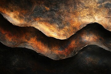Poster - Abstract image of layered, textured surfaces resembling dark, earthy, undulating hills or rock formations.