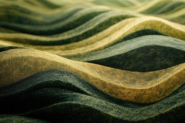 Poster - Abstract image of undulating, textured fabric in shades of olive green and gold.