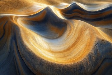 Aufkleber - Abstract swirling landscape in golden hues, resembling sand dunes or rock formations under sunlight.