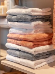 Poster - Cozy and clean bathroom background with neatly folded towels ideal for hotels and spa salons Generative AI