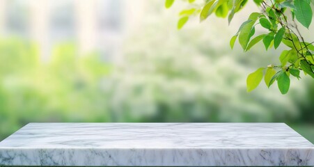 Aufkleber - Empty marble table with blurred green spring nature background