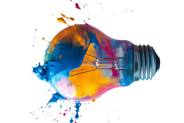 Wall Mural - colorful light bulbs with paint splashes isolated on transparent background