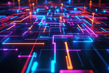 Wall Mural - abstract neon circuitry design