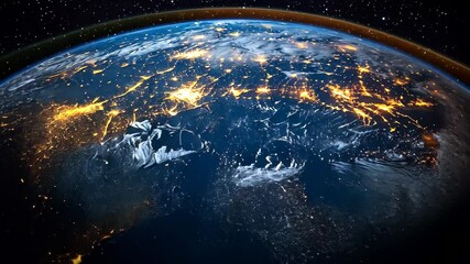 Wall Mural - Nighttime view of Earth from space with city lights.