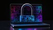 © jesus - Pantalla de laptop mostrando un candado digital brillante como símbolo de seguridad informática