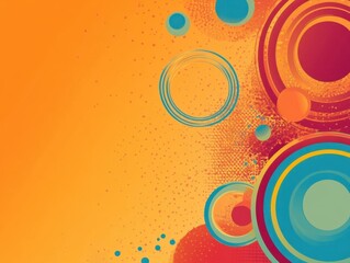 Wall Mural - retro groovy background with an orange background, circles, and bubbles generative ai