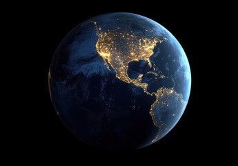 illuminated earth at night showcasing vibrant city lights across north and south america against a d