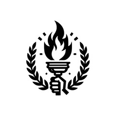 Wall Mural - hand holding torch with laurel wreath vector icon illustration, fire flame, achievement