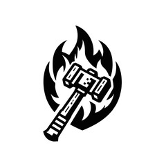 Wall Mural - hammer icon with fire flame in vector illustration on white background
