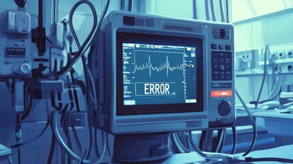 Monitor displays error signal in medical setting.