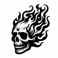 Wall Mural - skull in flames black and white vector illustration design graphic on white background
