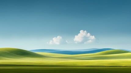 Wall Mural - Enjoy vibrant green fields under a bright blue sky, dotted with fluffy white clouds, perfect for summer vibes.