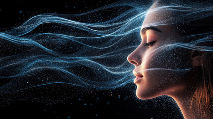 Wall Mural - Ethereal flow of energy in portrait photography studio digital art dark environment close-up view visual concept