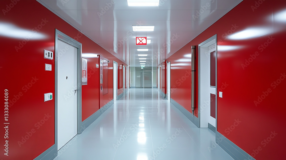 Fire safety sticker. Warning emergency evacuation signs, first aid ...