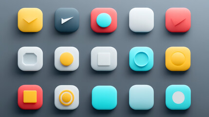 Button shadows. Modern decorative simple and minimalistic user interface icons, simple shapes round and square badges. Vector isolated set of button internet with shadow illustration