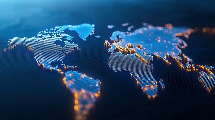 A stylized digital illustration depicting the world map as dots