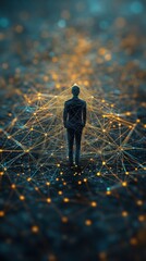 Wall Mural - person standing among digital network connections and lights