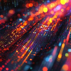 Wall Mural - vibrant digital data flow with colorful light trails and patterns