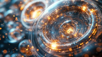 Wall Mural - abstract swirling light patterns and bubbles in a digital space