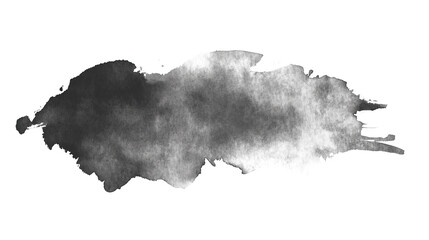 Wall Mural - one single grey watercolor aquarelle abstract splash stain isolated on white or transparent backgrou