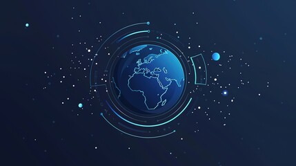 Wall Mural - Blue_technology_Earth_planet_starry_sky_gradient