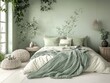 © RaksaLinggo - A serene bedroom interior with natural green and white aesthetics