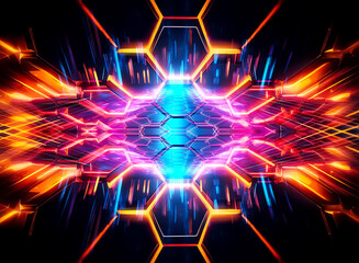 Wall Mural - abstract futuristic design featuring glowing hexagons and vibrant neon colors. dynamic light effects