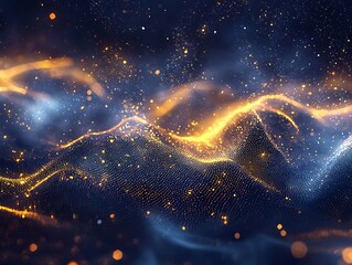 Wall Mural - cloud computing visuals with data streams in a blue golden holographic web