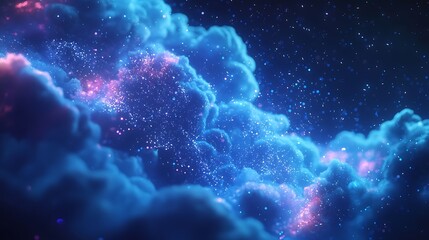 Wall Mural - cloud technology visualized in digital space with data flow and blue light