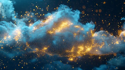 Wall Mural - digital futuristic cloud with code and blue golden data flow effect
