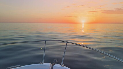 Fototapete - Boat bow deck sailing sunset on Mediterranean Sea of Alicante