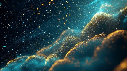 Wall Mural - holographic motion cloud computing with blue golden data streams