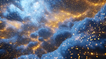 Wall Mural - holographic motion cloud computing with blue golden data streams