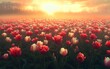© Abdul - Sunrise over a Field of Red and White Tulips