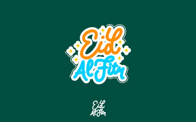 Wall Mural - lettering eid mubarak with green background for greeting stickers.