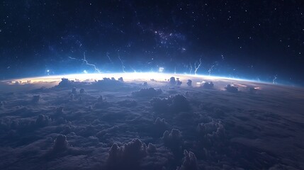Wall Mural - thunderous energy above earth a fantasy space view of the galaxy's cosmic landscape